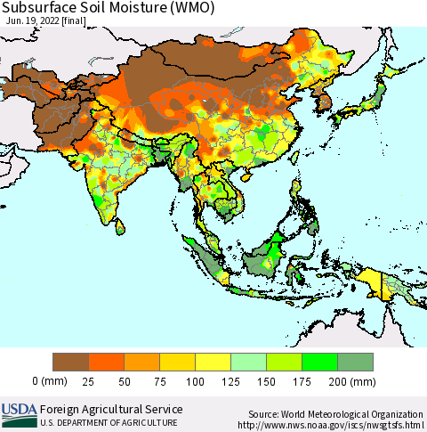 Asia Subsurface Soil Moisture (WMO) Thematic Map For 6/13/2022 - 6/19/2022