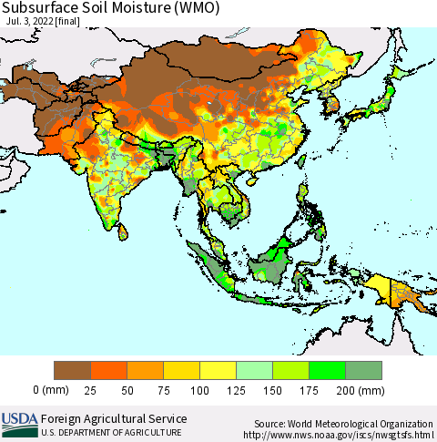 Asia Subsurface Soil Moisture (WMO) Thematic Map For 6/27/2022 - 7/3/2022