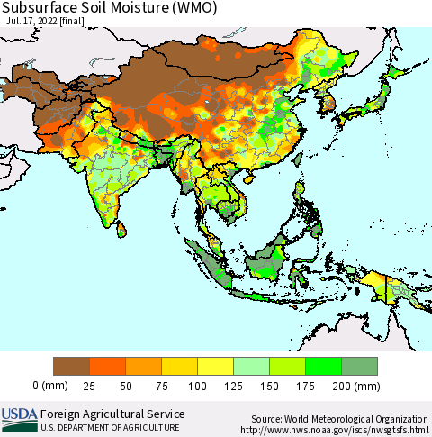 Asia Subsurface Soil Moisture (WMO) Thematic Map For 7/11/2022 - 7/17/2022