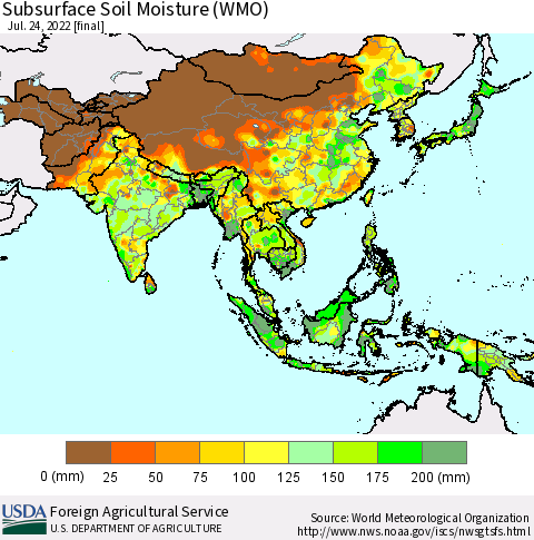 Asia Subsurface Soil Moisture (WMO) Thematic Map For 7/18/2022 - 7/24/2022
