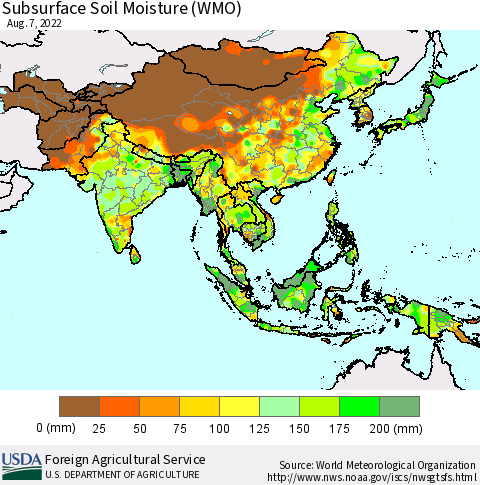 Asia Subsurface Soil Moisture (WMO) Thematic Map For 8/1/2022 - 8/7/2022