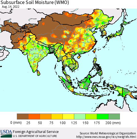 Asia Subsurface Soil Moisture (WMO) Thematic Map For 8/8/2022 - 8/14/2022