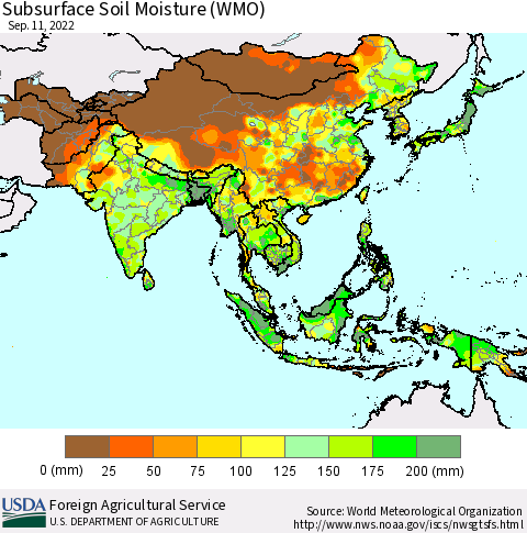 Asia Subsurface Soil Moisture (WMO) Thematic Map For 9/5/2022 - 9/11/2022