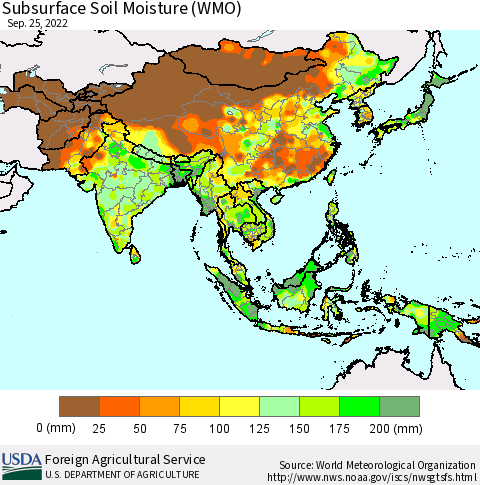 Asia Subsurface Soil Moisture (WMO) Thematic Map For 9/19/2022 - 9/25/2022