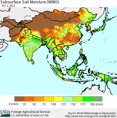 Asia Subsurface Soil Moisture (WMO) Thematic Map For 9/26/2022 - 10/2/2022
