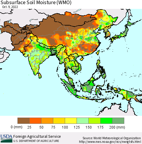 Asia Subsurface Soil Moisture (WMO) Thematic Map For 10/3/2022 - 10/9/2022