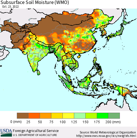 Asia Subsurface Soil Moisture (WMO) Thematic Map For 10/17/2022 - 10/23/2022