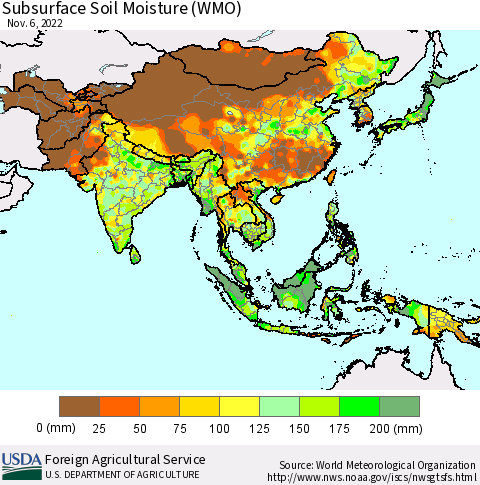 Asia Subsurface Soil Moisture (WMO) Thematic Map For 10/31/2022 - 11/6/2022