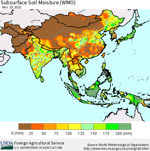 Asia Subsurface Soil Moisture (WMO) Thematic Map For 11/14/2022 - 11/20/2022