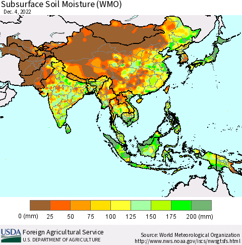 Asia Subsurface Soil Moisture (WMO) Thematic Map For 11/28/2022 - 12/4/2022