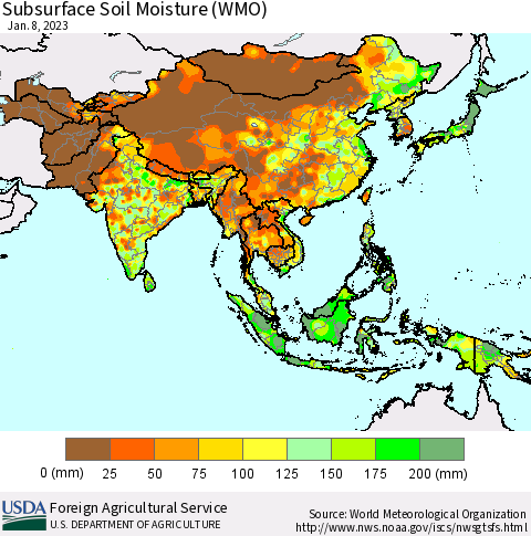 Asia Subsurface Soil Moisture (WMO) Thematic Map For 1/2/2023 - 1/8/2023
