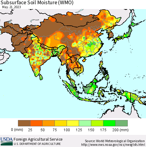 Asia Subsurface Soil Moisture (WMO) Thematic Map For 5/15/2023 - 5/21/2023