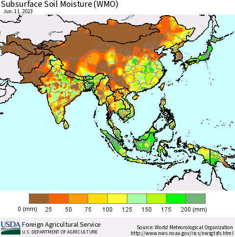 Asia Subsurface Soil Moisture (WMO) Thematic Map For 6/5/2023 - 6/11/2023