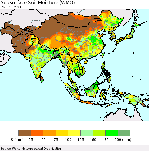 Asia Subsurface Soil Moisture (WMO) Thematic Map For 9/4/2023 - 9/10/2023