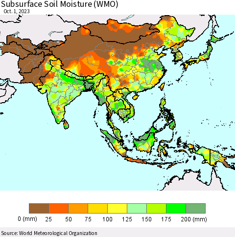 Asia Subsurface Soil Moisture (WMO) Thematic Map For 9/25/2023 - 10/1/2023