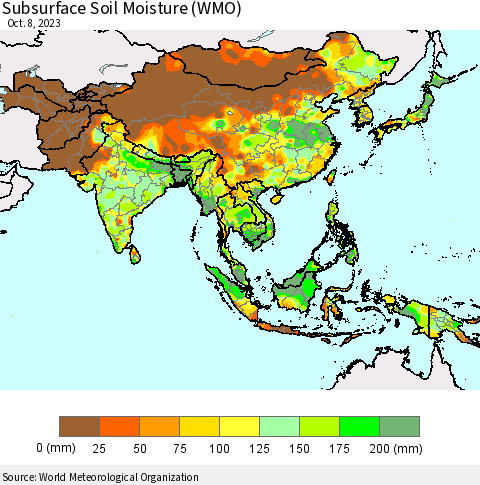 Asia Subsurface Soil Moisture (WMO) Thematic Map For 10/2/2023 - 10/8/2023