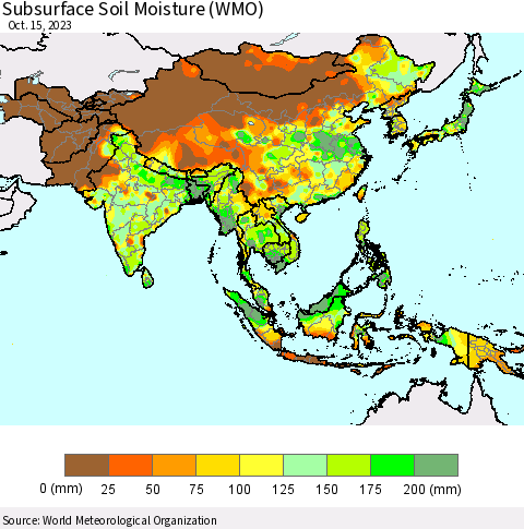 Asia Subsurface Soil Moisture (WMO) Thematic Map For 10/9/2023 - 10/15/2023