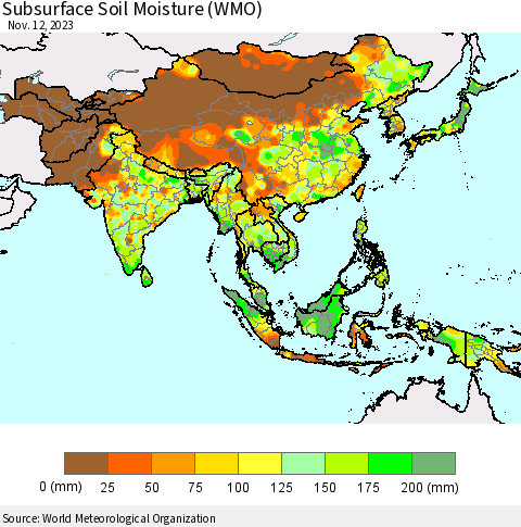 Asia Subsurface Soil Moisture (WMO) Thematic Map For 11/6/2023 - 11/12/2023