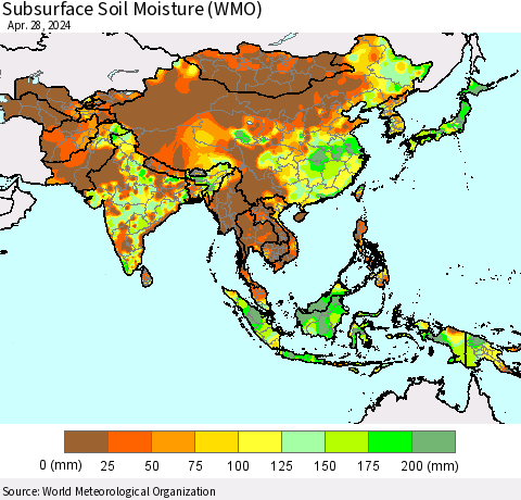 Asia Subsurface Soil Moisture (WMO) Thematic Map For 4/22/2024 - 4/28/2024