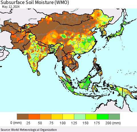 Asia Subsurface Soil Moisture (WMO) Thematic Map For 5/6/2024 - 5/12/2024