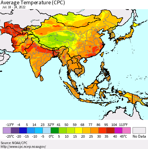Asia Average Temperature (CPC) Thematic Map For 7/18/2022 - 7/24/2022