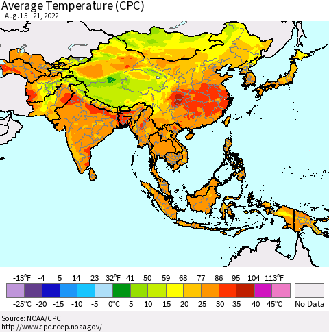 Asia Average Temperature (CPC) Thematic Map For 8/15/2022 - 8/21/2022