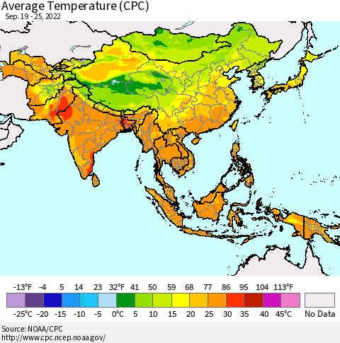 Asia Average Temperature (CPC) Thematic Map For 9/19/2022 - 9/25/2022