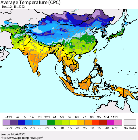 Asia Average Temperature (CPC) Thematic Map For 12/12/2022 - 12/18/2022