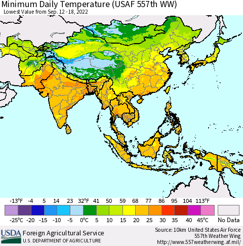 Asia Minimum Daily Temperature (USAF 557th WW) Thematic Map For 9/12/2022 - 9/18/2022