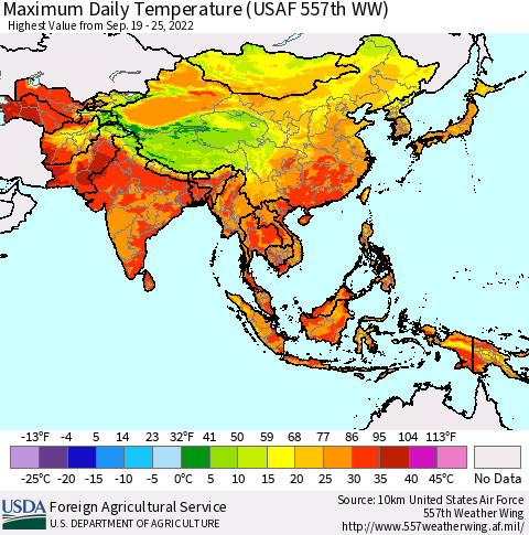 Asia Maximum Daily Temperature (USAF 557th WW) Thematic Map For 9/19/2022 - 9/25/2022
