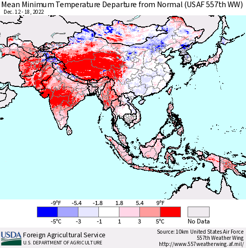 Asia Mean Minimum Temperature Departure from Normal (USAF 557th WW) Thematic Map For 12/12/2022 - 12/18/2022