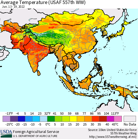 Asia Average Temperature (USAF 557th WW) Thematic Map For 6/13/2022 - 6/19/2022