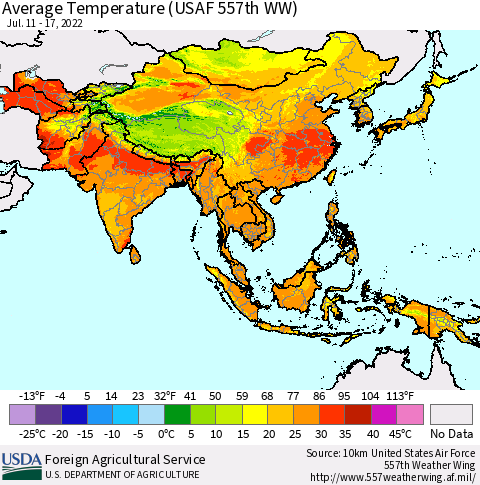 Asia Average Temperature (USAF 557th WW) Thematic Map For 7/11/2022 - 7/17/2022