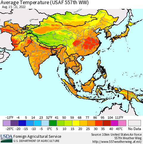 Asia Average Temperature (USAF 557th WW) Thematic Map For 8/15/2022 - 8/21/2022
