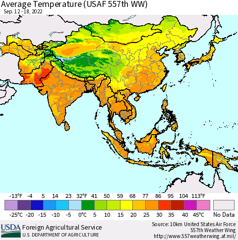 Asia Average Temperature (USAF 557th WW) Thematic Map For 9/12/2022 - 9/18/2022