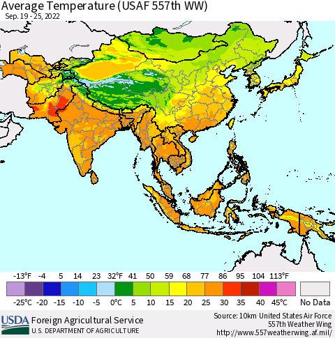 Asia Average Temperature (USAF 557th WW) Thematic Map For 9/19/2022 - 9/25/2022