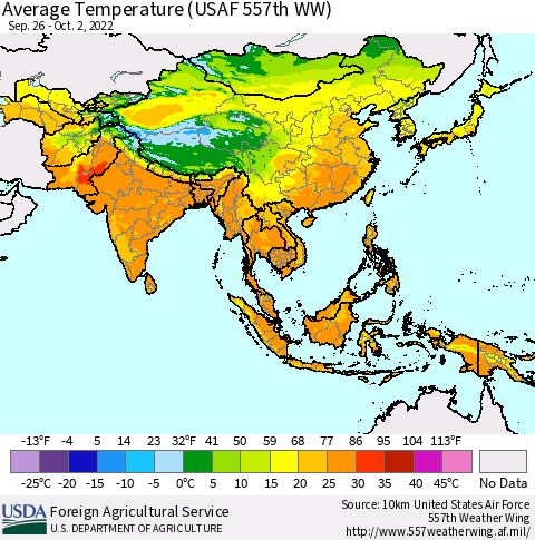 Asia Average Temperature (USAF 557th WW) Thematic Map For 9/26/2022 - 10/2/2022