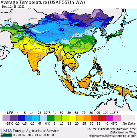 Asia Average Temperature (USAF 557th WW) Thematic Map For 12/12/2022 - 12/18/2022