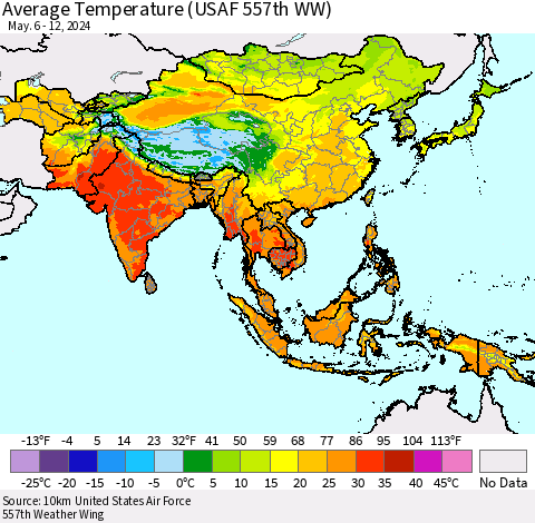 Asia Average Temperature (USAF 557th WW) Thematic Map For 5/6/2024 - 5/12/2024