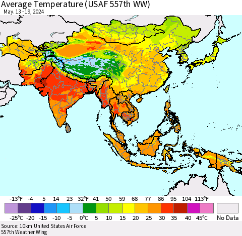 Asia Average Temperature (USAF 557th WW) Thematic Map For 5/13/2024 - 5/19/2024