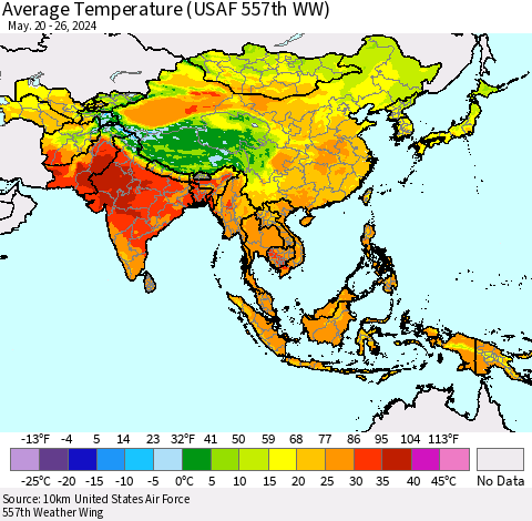 Asia Average Temperature (USAF 557th WW) Thematic Map For 5/20/2024 - 5/26/2024