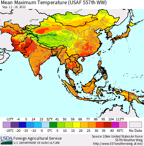 Asia Mean Maximum Temperature (USAF 557th WW) Thematic Map For 9/12/2022 - 9/18/2022