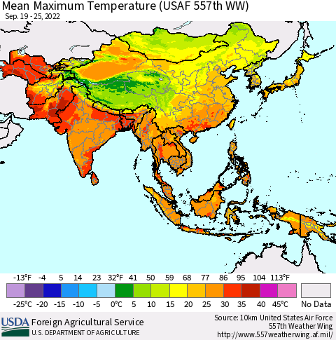 Asia Mean Maximum Temperature (USAF 557th WW) Thematic Map For 9/19/2022 - 9/25/2022