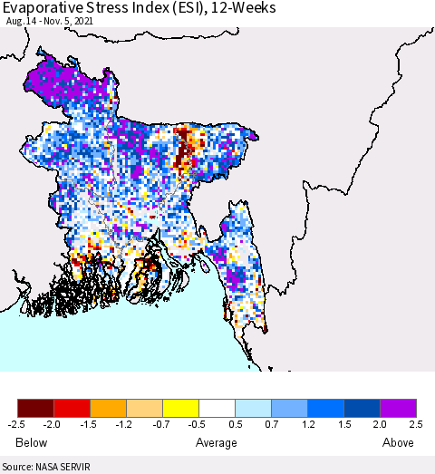 Bangladesh Evaporative Stress Index (ESI), 12-Weeks Thematic Map For 11/1/2021 - 11/7/2021