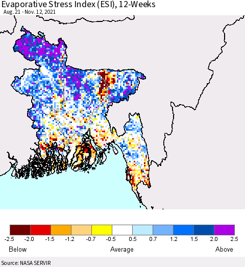 Bangladesh Evaporative Stress Index (ESI), 12-Weeks Thematic Map For 11/8/2021 - 11/14/2021