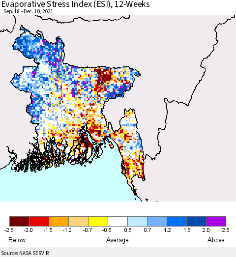 Bangladesh Evaporative Stress Index (ESI), 12-Weeks Thematic Map For 12/6/2021 - 12/12/2021