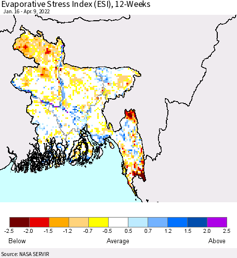Bangladesh Evaporative Stress Index (ESI), 12-Weeks Thematic Map For 4/4/2022 - 4/10/2022