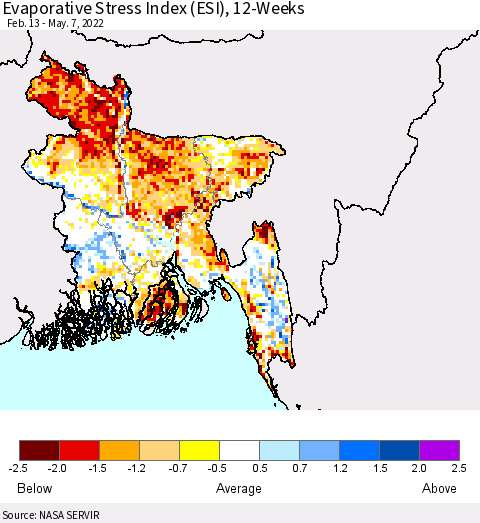 Bangladesh Evaporative Stress Index (ESI), 12-Weeks Thematic Map For 5/2/2022 - 5/8/2022