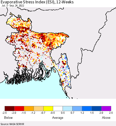 Bangladesh Evaporative Stress Index (ESI), 12-Weeks Thematic Map For 9/19/2022 - 9/25/2022