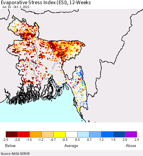 Bangladesh Evaporative Stress Index (ESI), 12-Weeks Thematic Map For 9/26/2022 - 10/2/2022